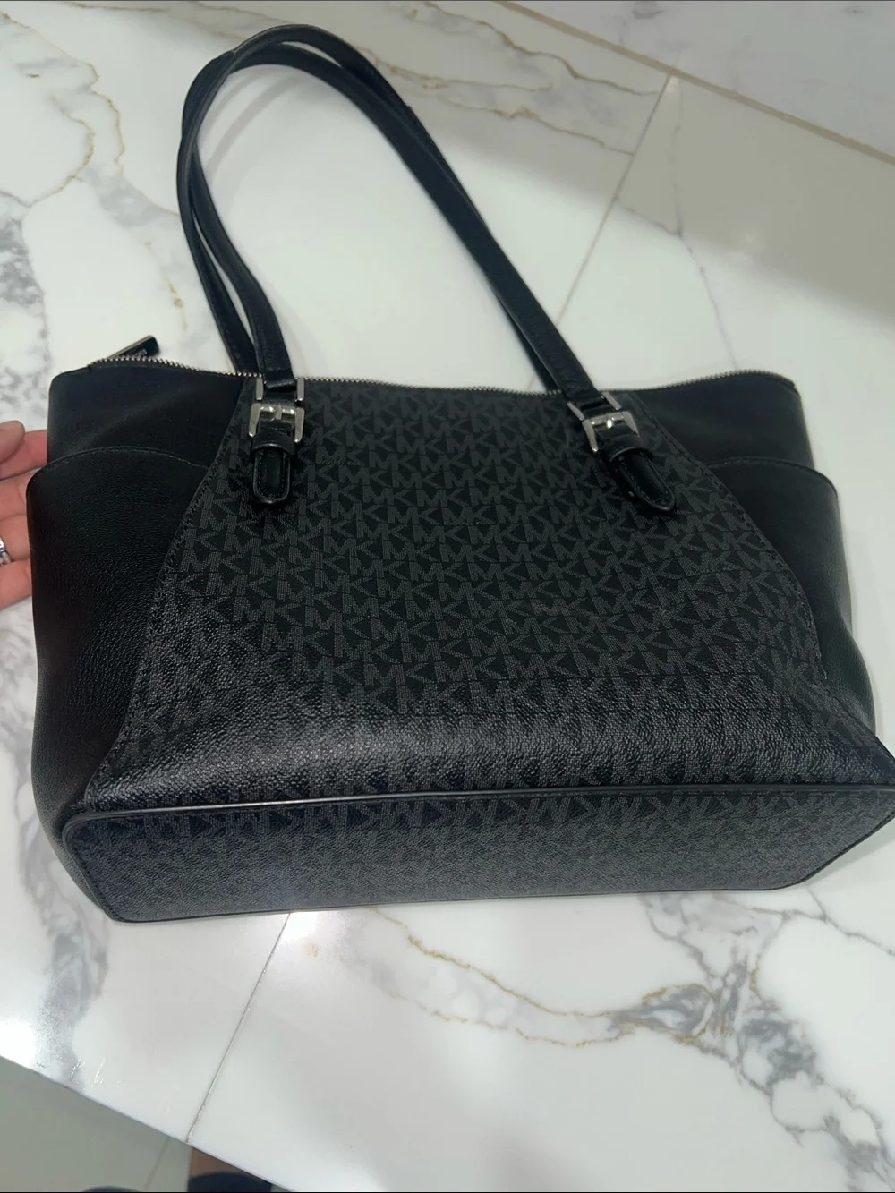 Michael Kors Black MK Logo Tote with Silver Hardware - Picture 3 of 7
